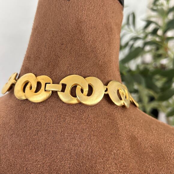 MAXINE DENKER Rare Vintage 80's Modernist Choker Maximalist Matte Goldtone Artsy - Picture 6 of 14